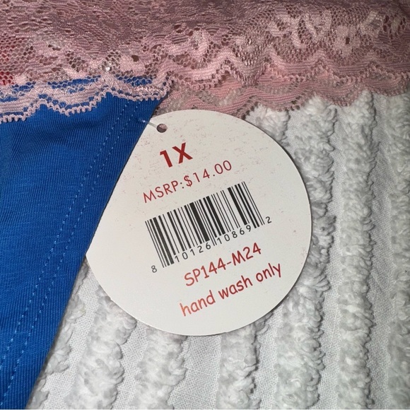 Splendies Blue & Pink Lace Thong 1X | Cotton Stretch | NWT - Picture 3 of 6